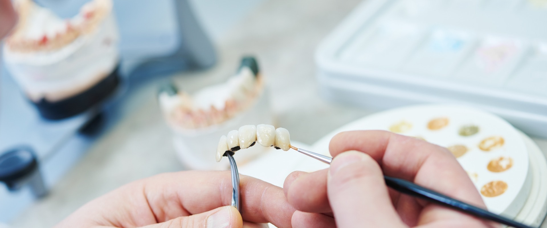 dental prosthesis work. Painting teeth